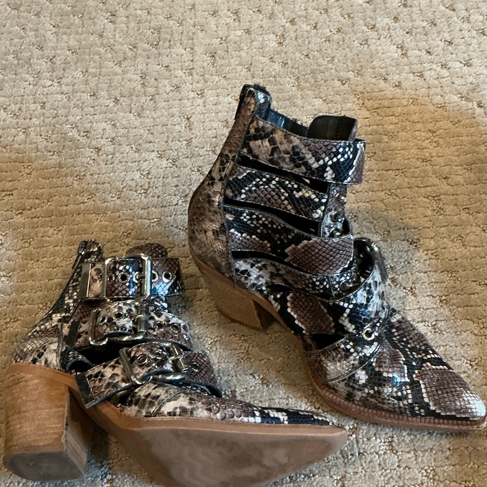 Jeffrey Campbell Snakeskin Ankle Boots with buckle detail
